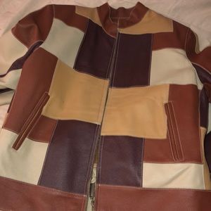 Brown Squared pattern Leather jacket